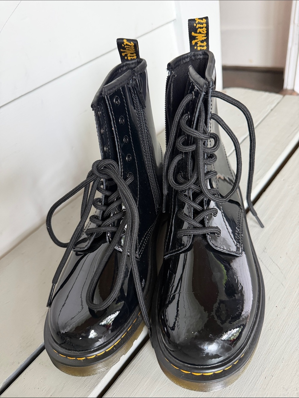 Dr. Martens black shiny boots new! Size 5m